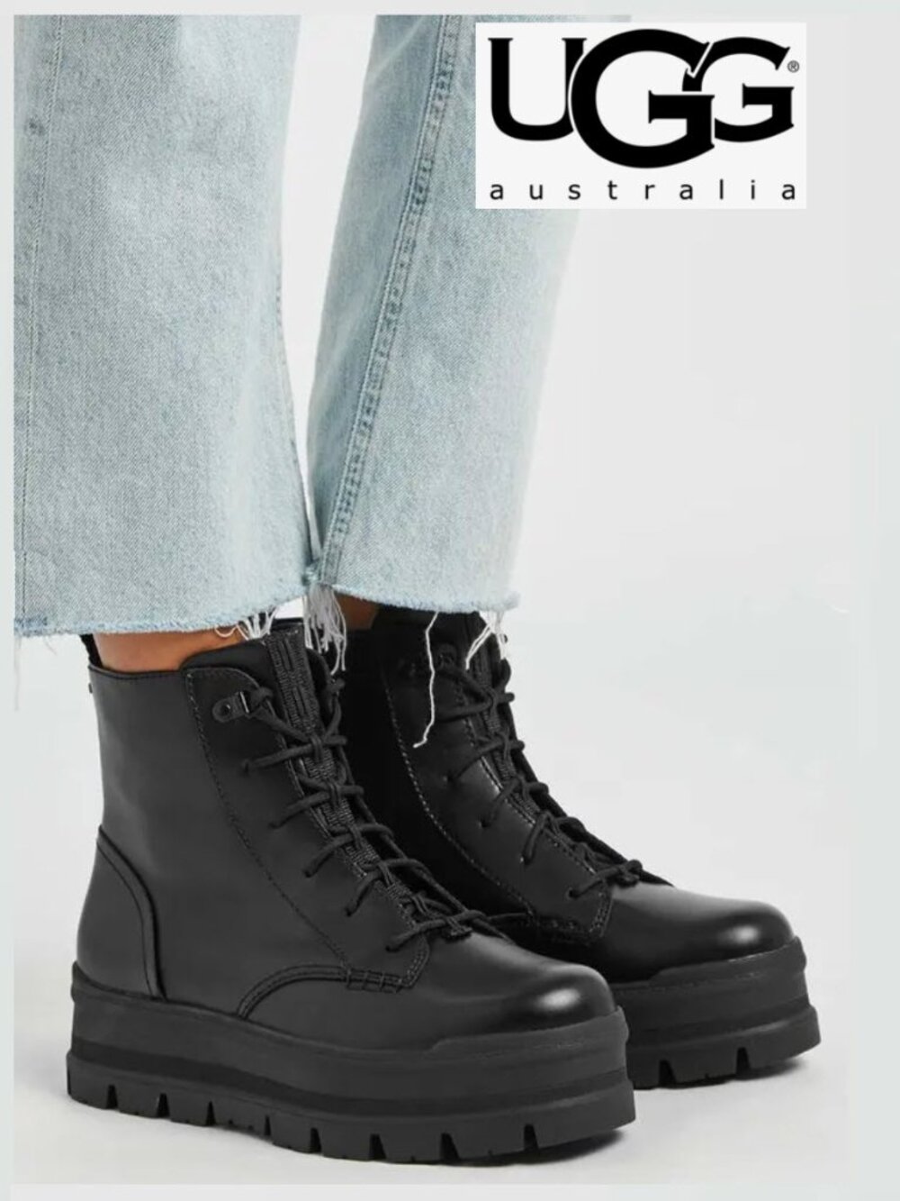 UGG Black Lace-Up Platform Combat Boots